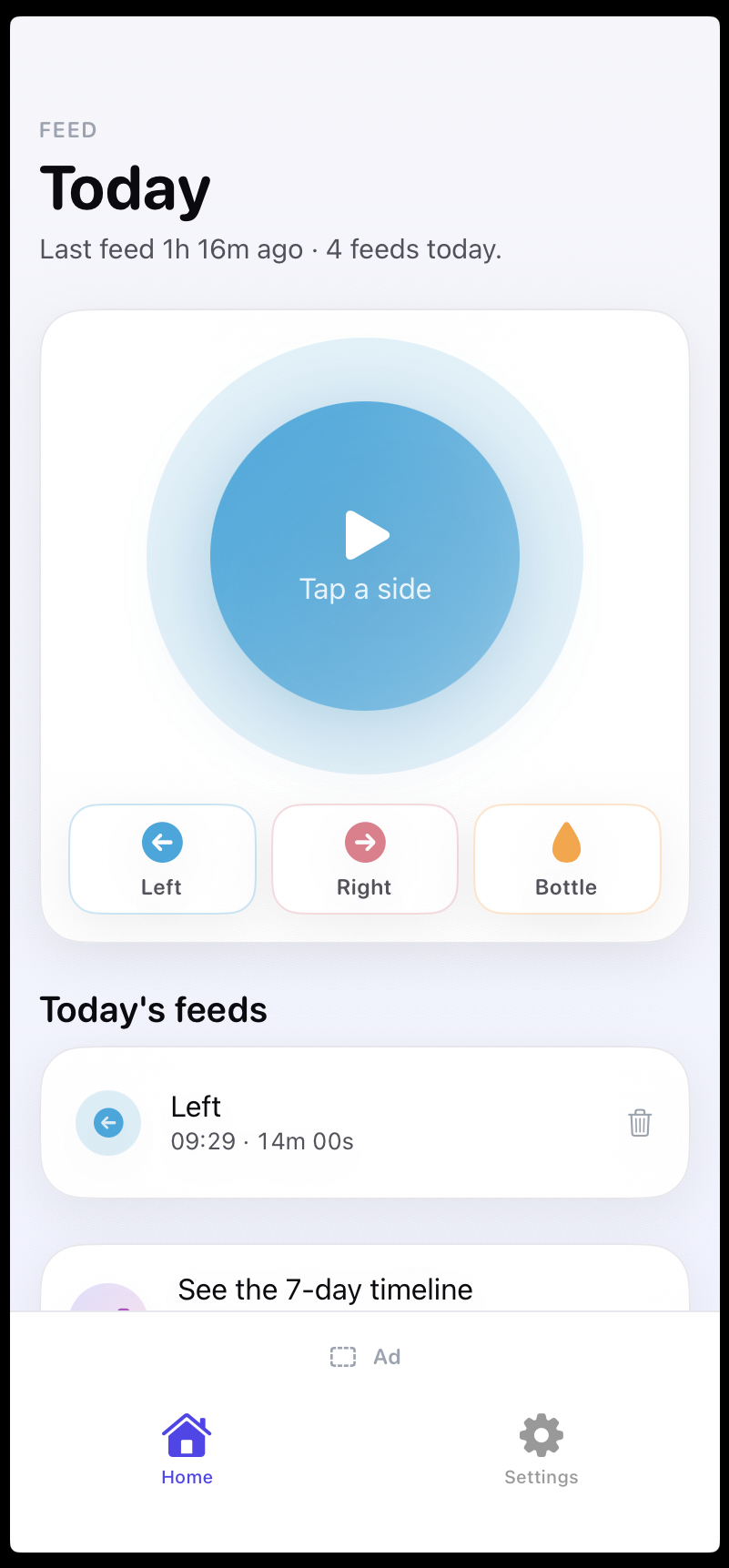 Baby Feed — home screen