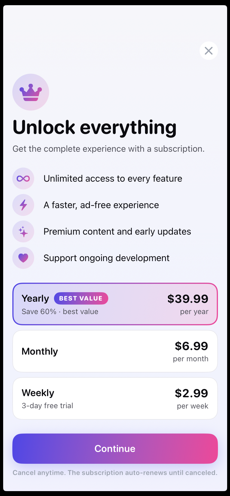 Sleep Log — paywall / subscription